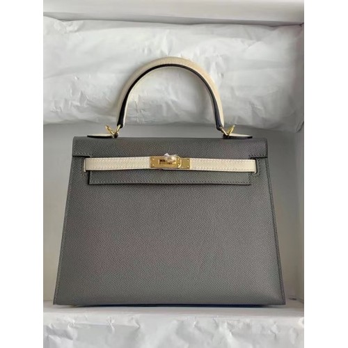 Geantă Hermes Original Epsom Leather KEL2578 gri închis și crem
