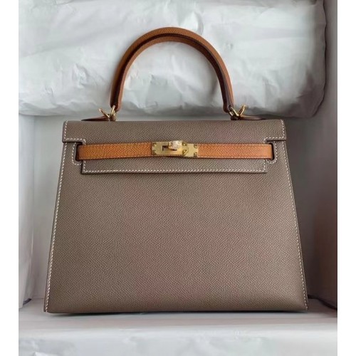 Geantă Hermes Original Epsom Leather KEL2578 gri și maro