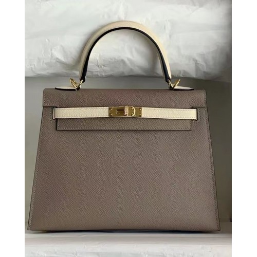 Geantă Hermes Original Epsom Leather KEL2578 gri și crem