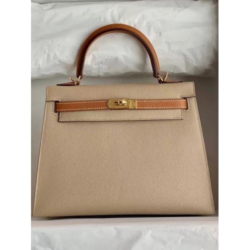 Geantă Hermes Original Epsom Leather KEL2578 gri deschis și maro