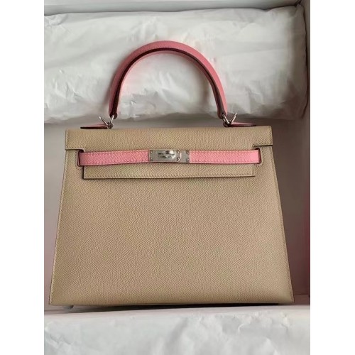 Geantă Hermes Original Epsom Leather KEL2578 gri deschis și roz