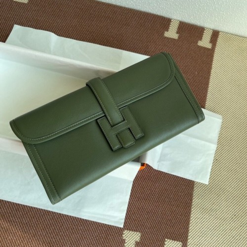 Hermes Original jige swift Leather Clutch 37088 verde negricios