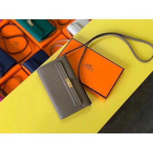 Geantă Hermes Original Kelly Espom din piele pentru femei H4087 gri închis