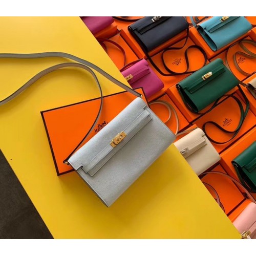 Geantă Hermes Original Kelly Espom din piele pentru a merge woc H4087 albastru deschis