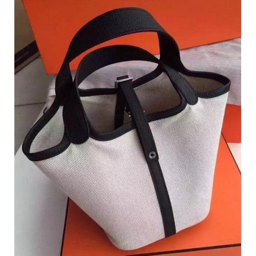 Geantă Hermes Picotin Lock 18cm Canvas HPL8618T Negru