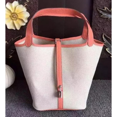 Geantă Hermes Picotin Lock 18cm Canvas HPL8618T Roz deschis