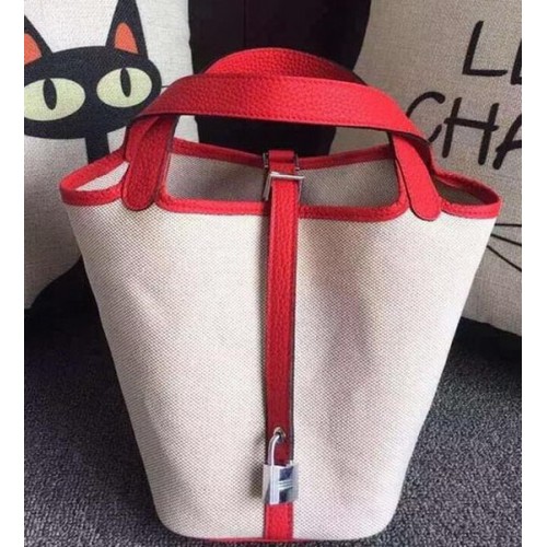 Geantă Hermes Picotin Lock 18cm Canvas HPL8618T Roșie