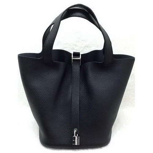 Genți Hermes Picotin Lock 22cm Piele Litchi HPL1048 Negru