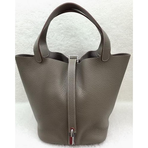 Genți Hermes Picotin Lock 22cm Piele Litchi HPL1048 Gri
