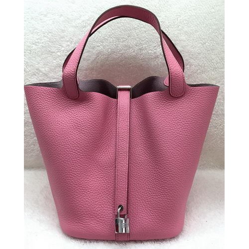 Genți Hermes Picotin Lock 22cm, piele Litchi HPL1048 Roz