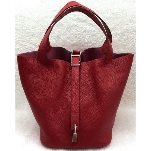 Genți Hermes Picotin Lock 22cm Piele Litchi HPL1048 Roșu