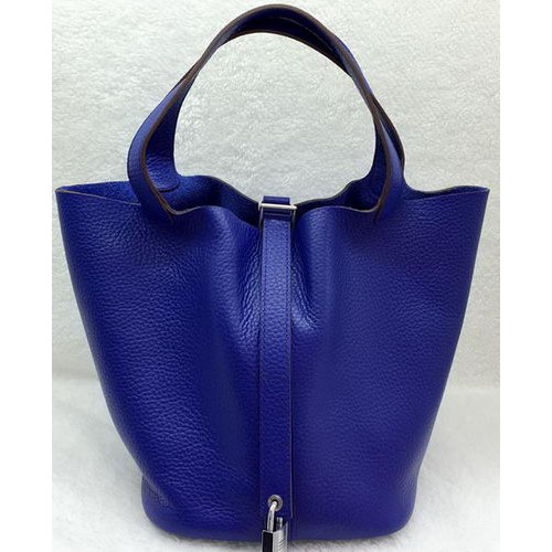 Genți Hermes Picotin Lock 22cm piele Litchi HPL1048 Royal