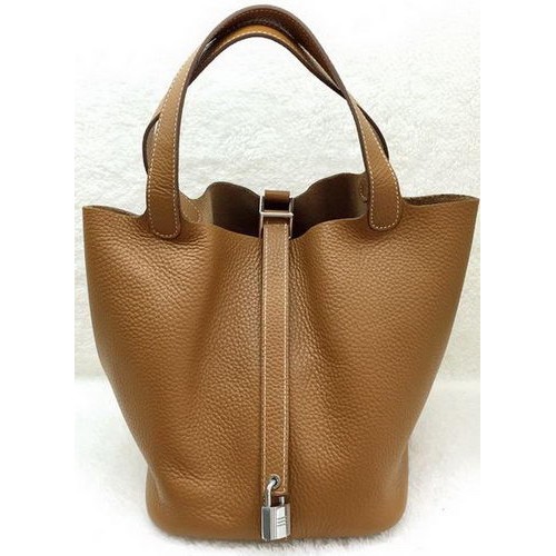 Genți Hermes Picotin Lock 22cm, piele Litchi HPL1048, culoare gri