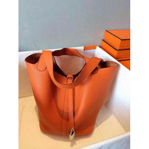 Genți Hermes Picotin Lock 22cm, piele Litchi HPT22 portocaliu