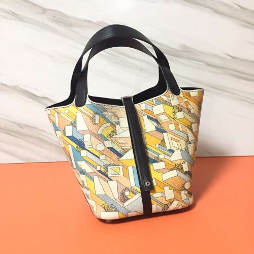 Genți Hermes Picotin Lock 22cm piele Litchi HPT88 negru