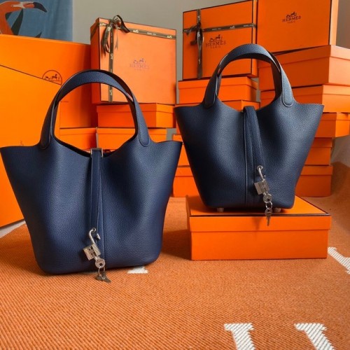 Genți Hermes Picotin Lock Originale din piele Togo PL3388 Albastru safir