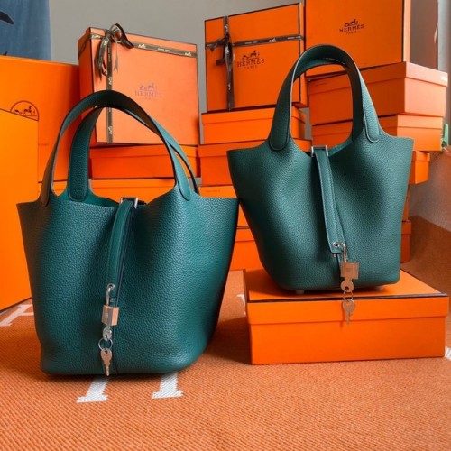 Genți Hermes Picotin Lock Originale din piele Togo PL3388 verde negricios