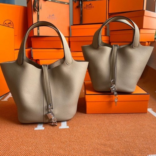 Genți Hermes Picotin Lock Originale din piele Togo PL3388 gri