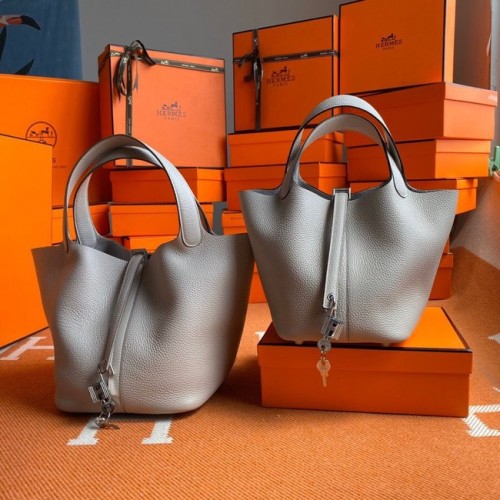 Genți Hermes Picotin Lock Originale din piele Togo PL3388 gri deschis