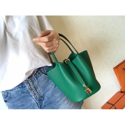 Genți Hermes Picotin Lock PM din piele originală H8688 verde
