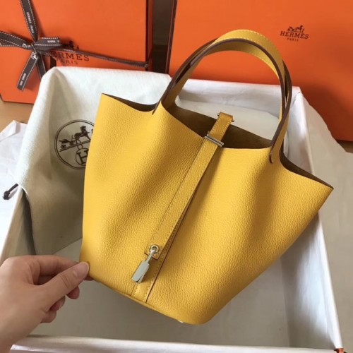 Genți Hermes Picotin Lock PM din piele originală H8688 galben