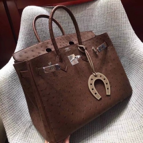 Geantă Hermes Birkin din piele de struț autentică BK35 Chocolates