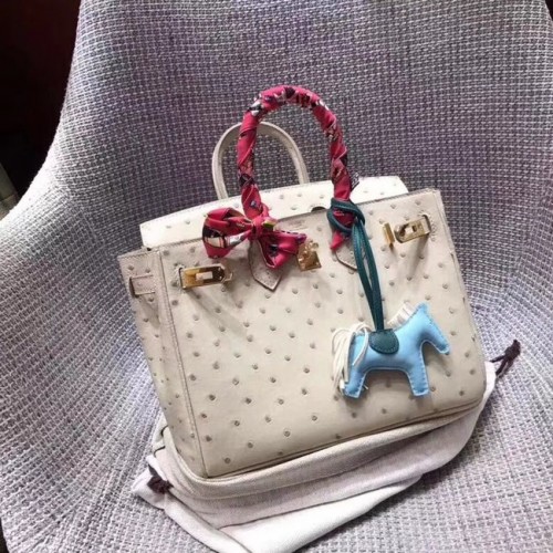 Geantă Hermes Birkin din piele de struț autentică BK35 alb-crem