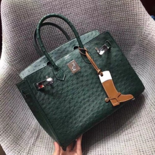 Geantă Hermes Birkin din piele de struț autentică BK35 verde