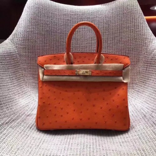 Geantă Hermes Birkin din piele de struț autentică BK35 portocalie