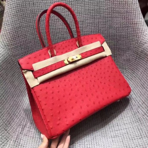 Geantă Hermes Birkin din piele de struț autentică BK35 roșie