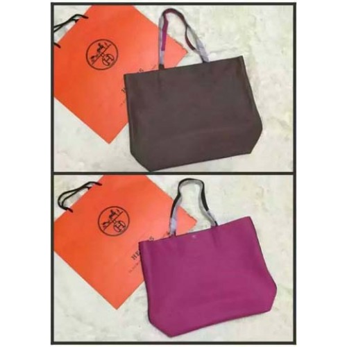 Geantă Hermes Shopper cu două fețe, piele originală HS1209 gri și piersică