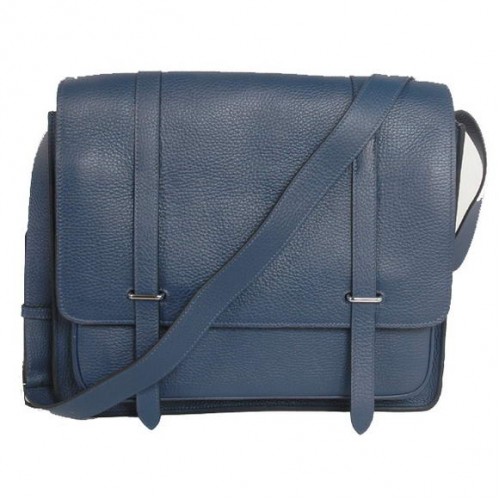 Geantă Hermes Steve 35CM Messenger Clemence din piele albastru închis
