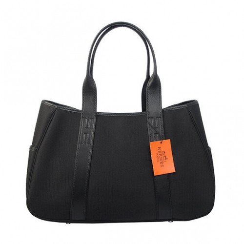 Geantă Hermes Tote din pânză, piele H1035, neagră