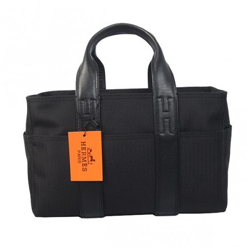 Geantă Hermes Tote din pânză, piele, H858S, neagră
