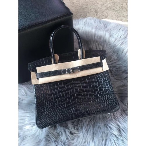 Geantă Hermes Birkin BK350 NEGRU, din piele de crocodil 100% autentică, lucrată manual