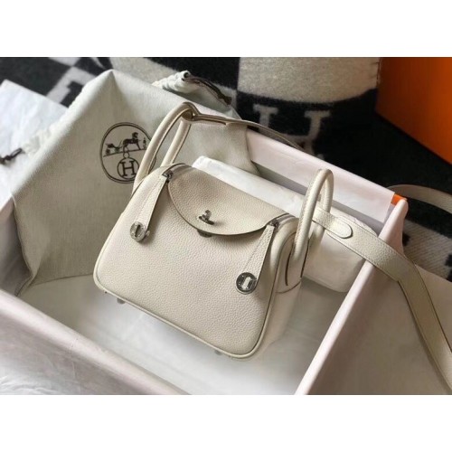 Geantă Hermes mini Lindy Original Togo din piele LD19, metal alb și argintiu