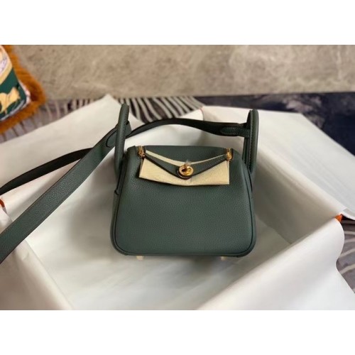 Geantă Hermes mini Lindy Original Togo din piele OLD19 verde negricios