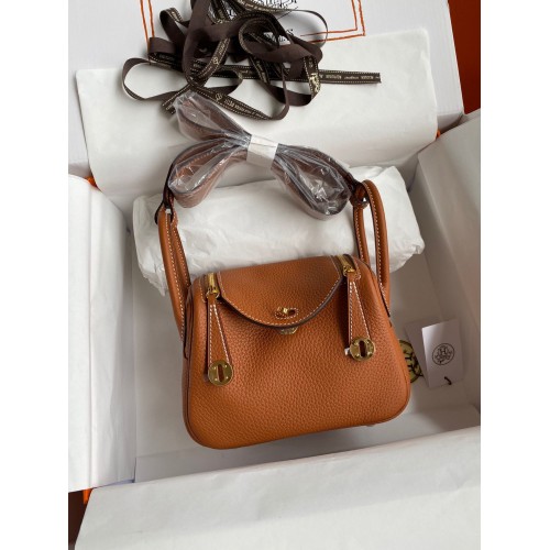 Geantă Hermes mini Lindy Original Togo din piele OLD19 maro