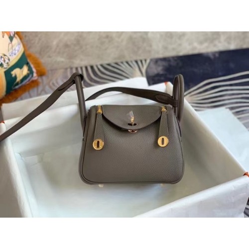 Geantă Hermes mini Lindy Original Togo din piele OLD19 gri închis