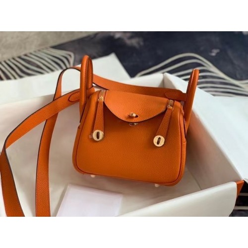 Geantă Hermes mini Lindy Original Togo din piele OLD19 portocalie