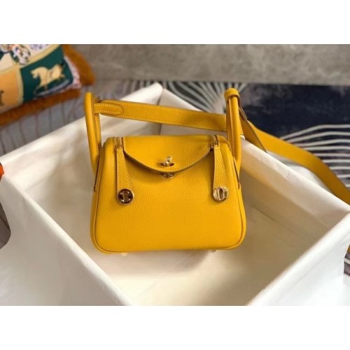 Geantă Hermes mini Lindy Original Togo din piele OLD19 galbenă