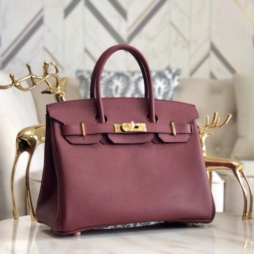 Geantă Hermes Epsom Leather HB35O, vișinie și metal auriu