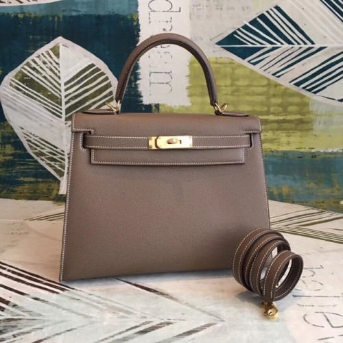 Geantă Hermes originală Kelly Epsom Leather KL32 gri închis