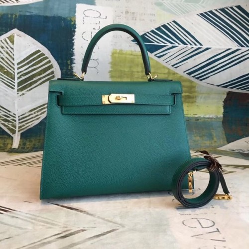 Geantă Hermes originală Kelly Epsom Leather KL32 verde