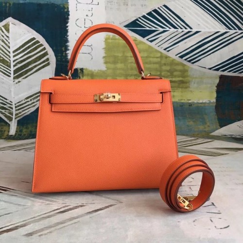 Geantă Hermes originală Kelly Epsom Leather KL32 portocalie