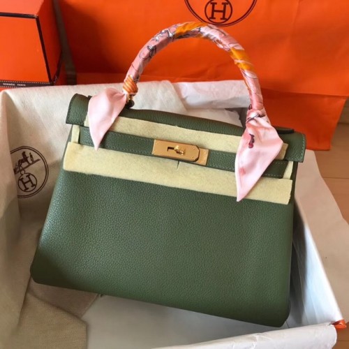 Geantă originală Hermes Togo Kelly din piele KL320 Verde negricios