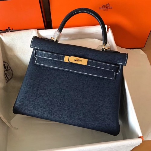 Geantă originală Hermes Togo din piele Kelly KL320 albastru închis