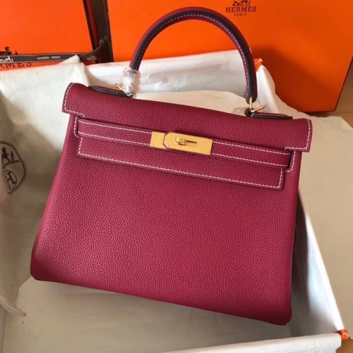Geantă originală Hermes Togo din piele Kelly KL320 fuchsia