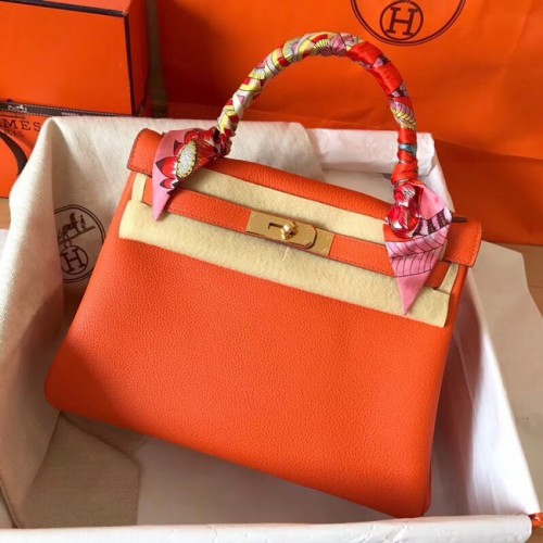 Geantă originală Hermes Togo din piele Kelly KL320 portocalie