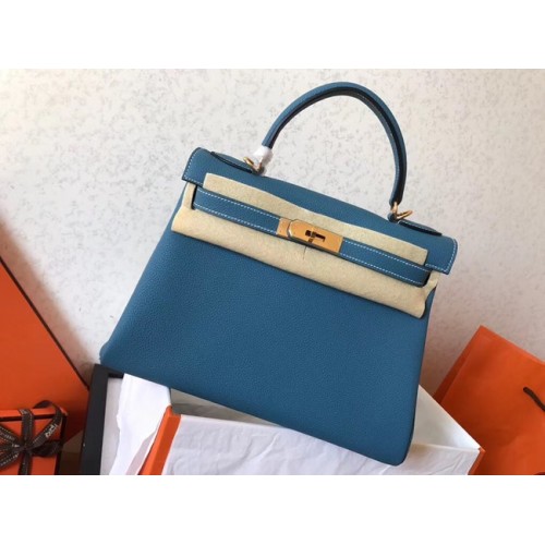 Geantă originală Hermes Togo din piele Kelly KL320 albastru deschis